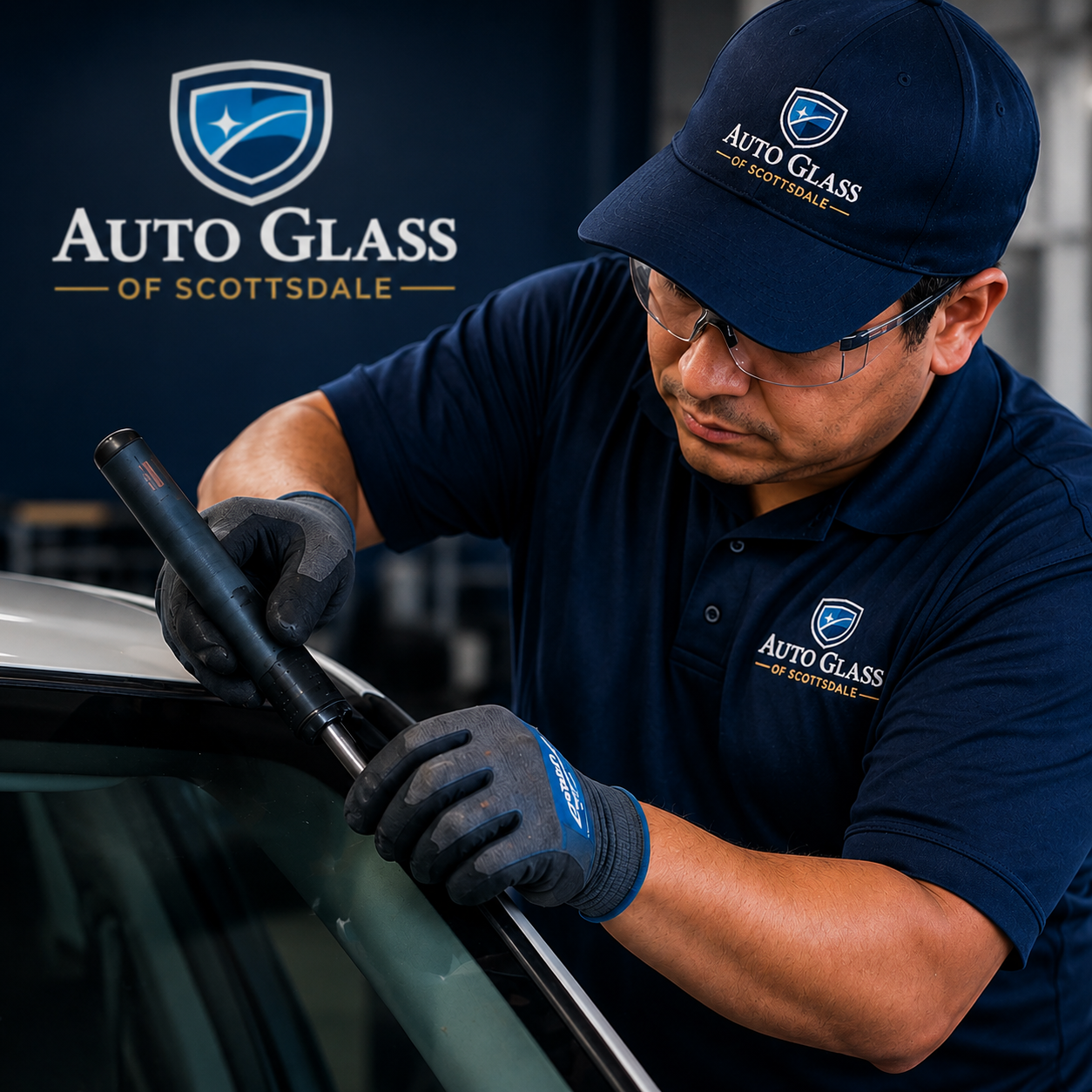 Auto Glass of Scottsdale technician performing ADAS calibration with diagnostic tablet